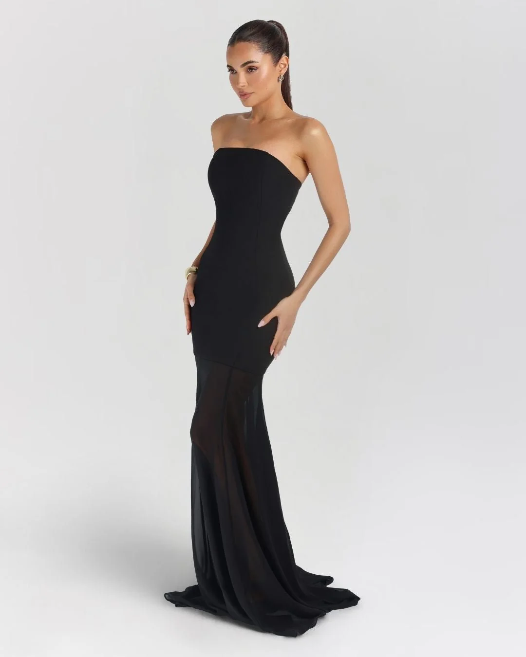 Black strapless crepe chiffon maxi dress - Image 3