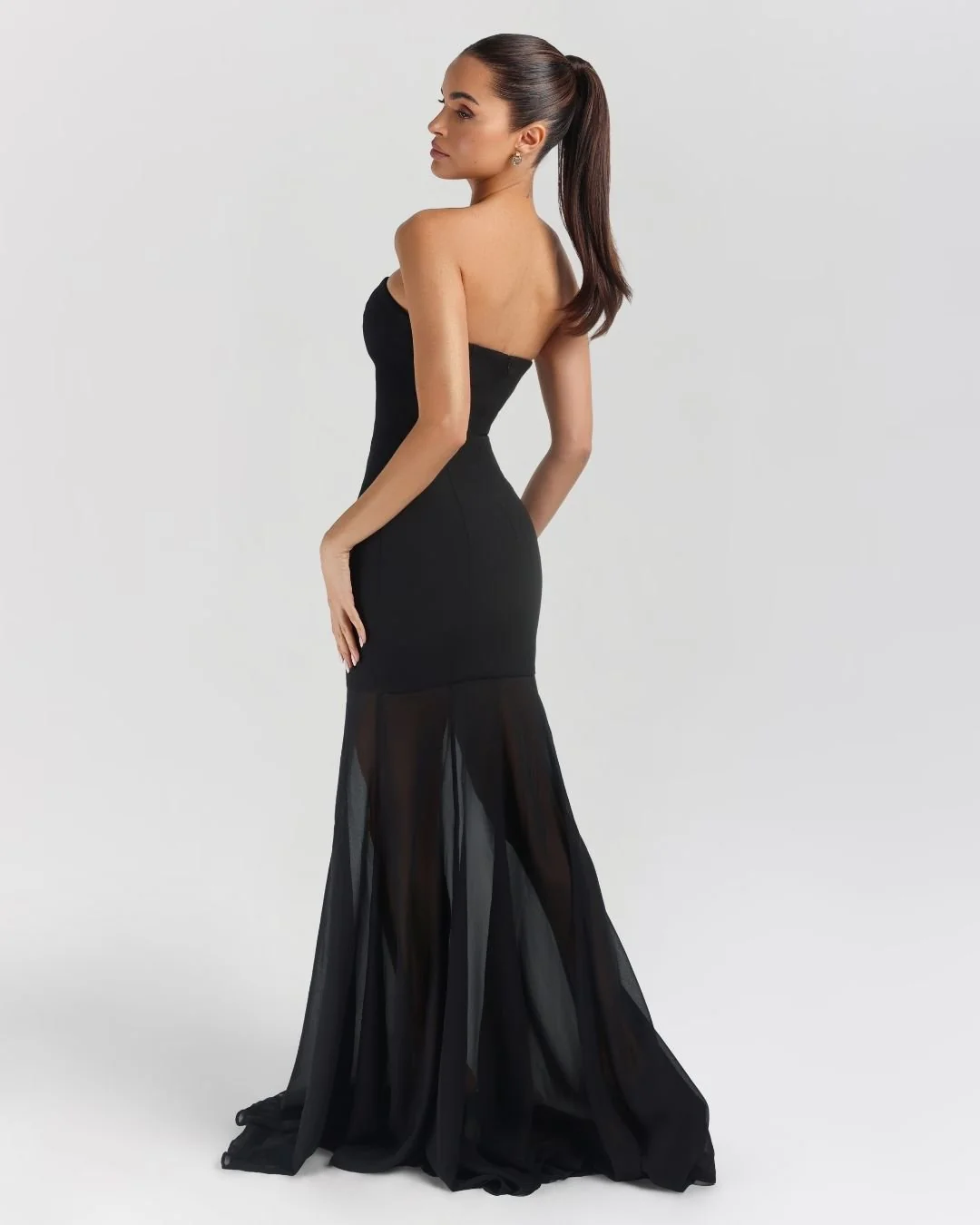 Black strapless crepe chiffon maxi dress - Image 4