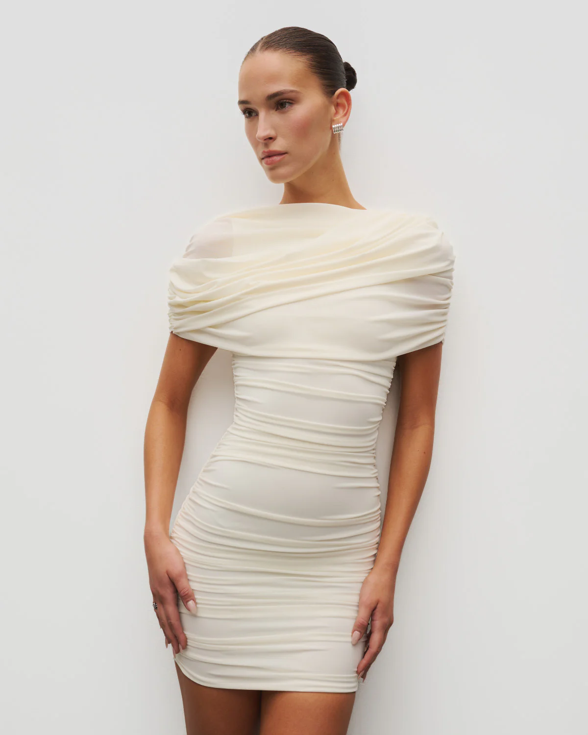 The Draped Shoulder Mini Dress - Image 7